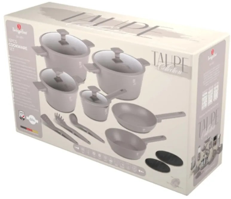 RESIGILAT - Set Oale si tigai 15 piese, antiaderente Taupe Collection Berlinger Haus BH 8111
