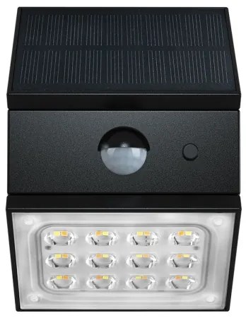 Aplică solară de perete cu senzor, LED 2,5 W / 3,7 V, IP65, 1200 mAh, negru