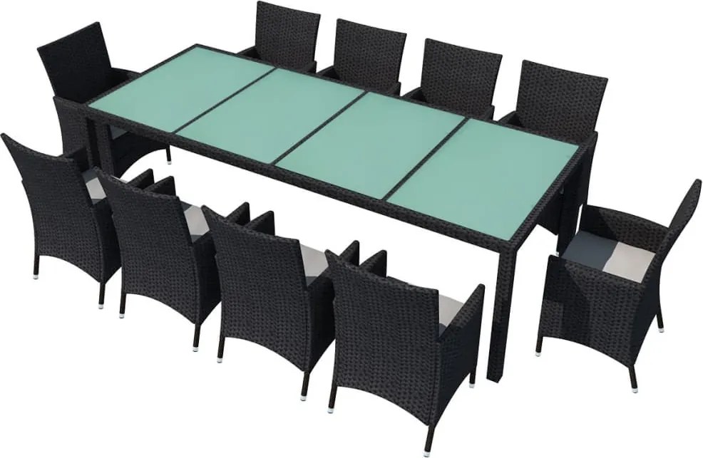 vidaXL Set mobilier de exterior cu perne, 11 piese, negru, poliratan