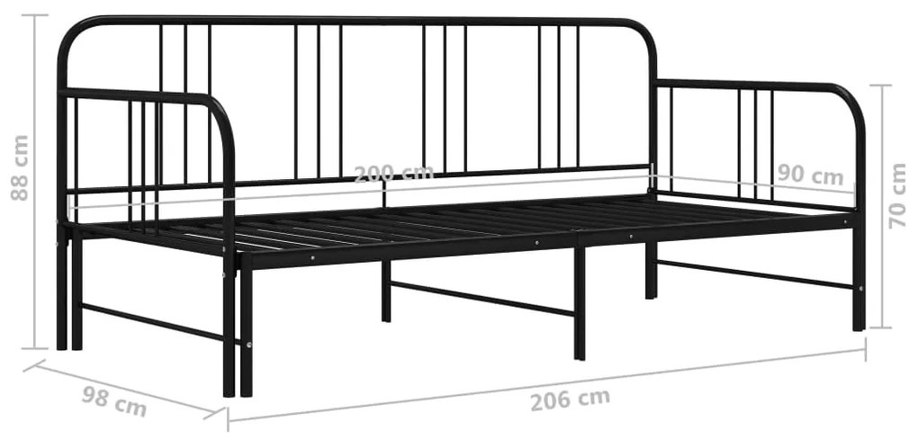 Cadru pat canapea extensibila, negru, 90 x 200 cm, metal Negru