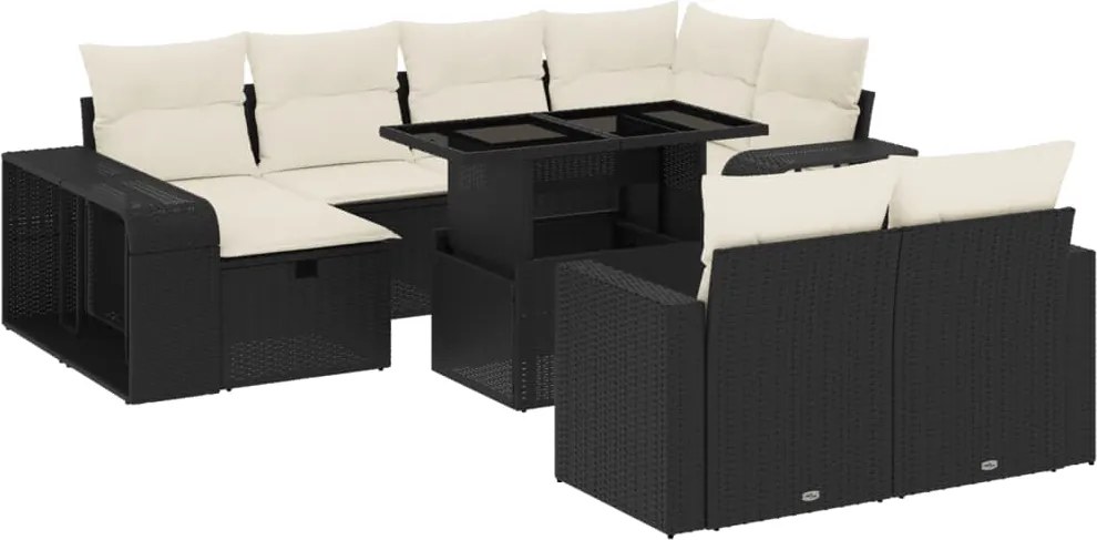 vidaXL Set canapele de grădină cu perne, 11 piese, negru, poliratan