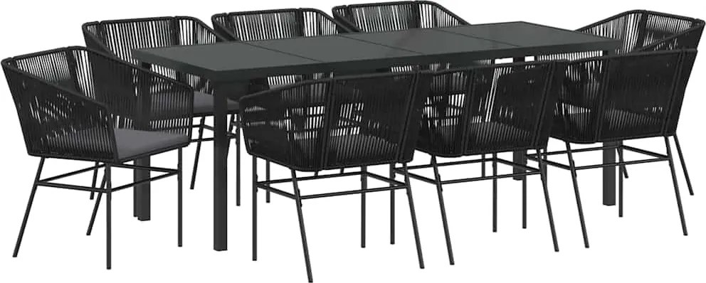 vidaXL Set de masă pentru grădină cu pernă 9 pcs Negru