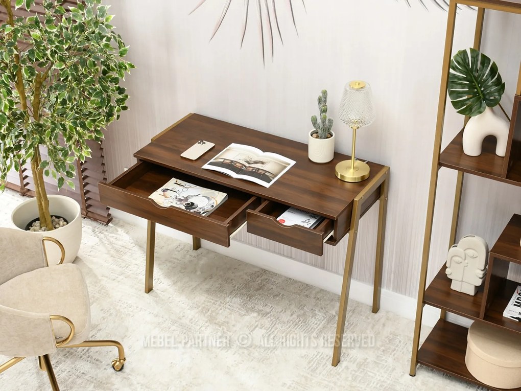 Masă PC Land (nuc + auriu). Promo -22%. 1109778