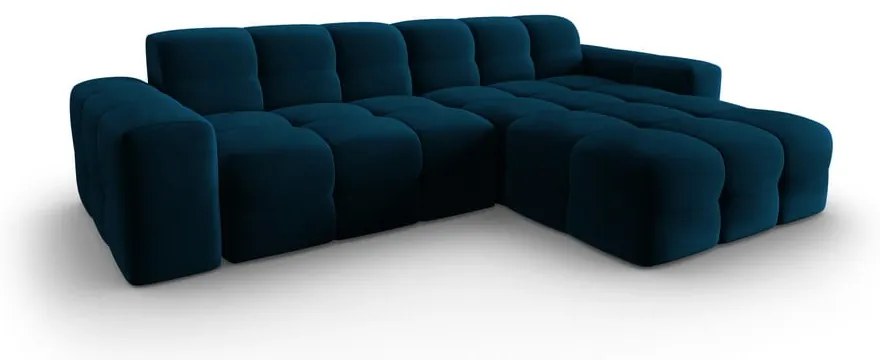Colțar albastru închis cu tapițerie din catifea (pe partea dreaptă) Kendal – Micadoni Home