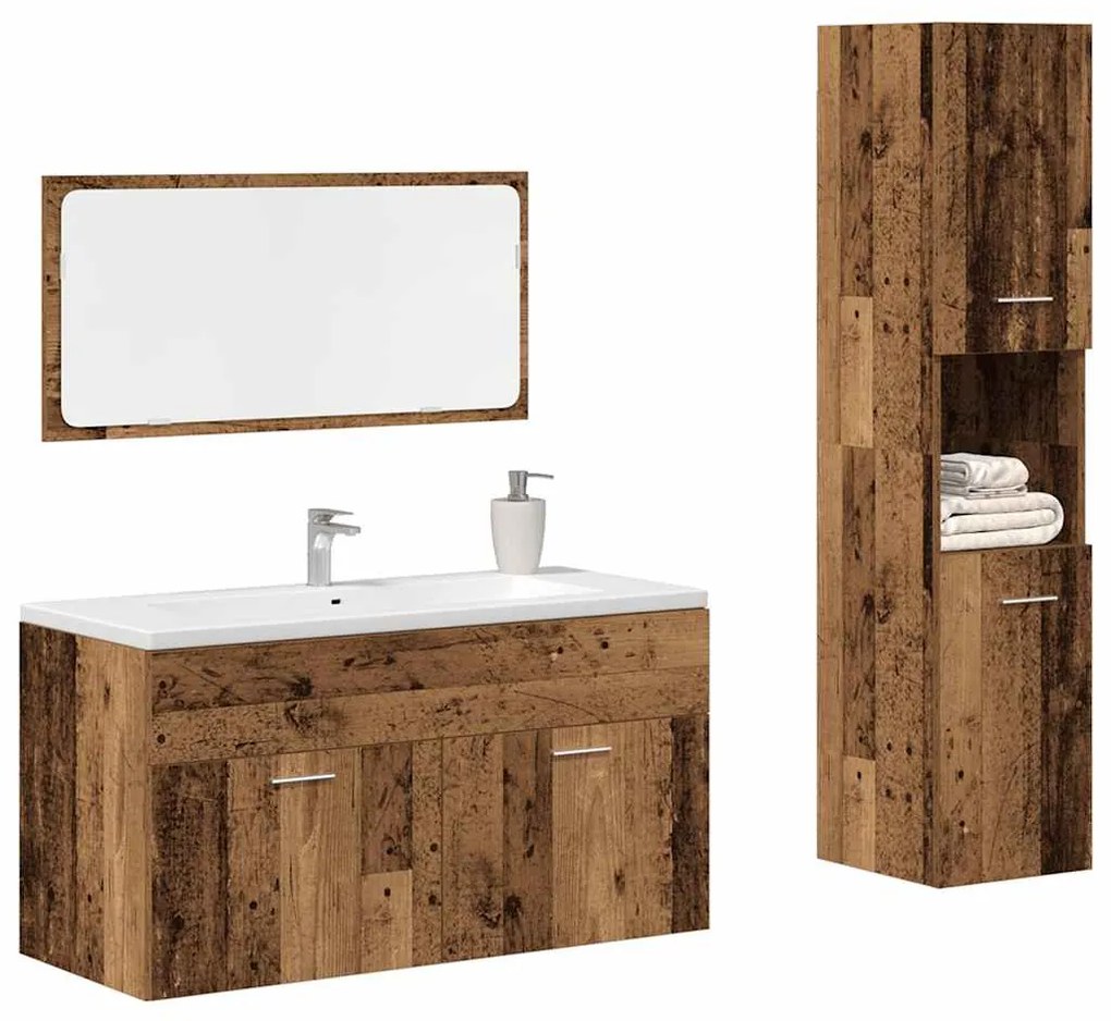 vidaXL Set mobilier de baie, 3 piese, lemn vechi, lemn prelucrat