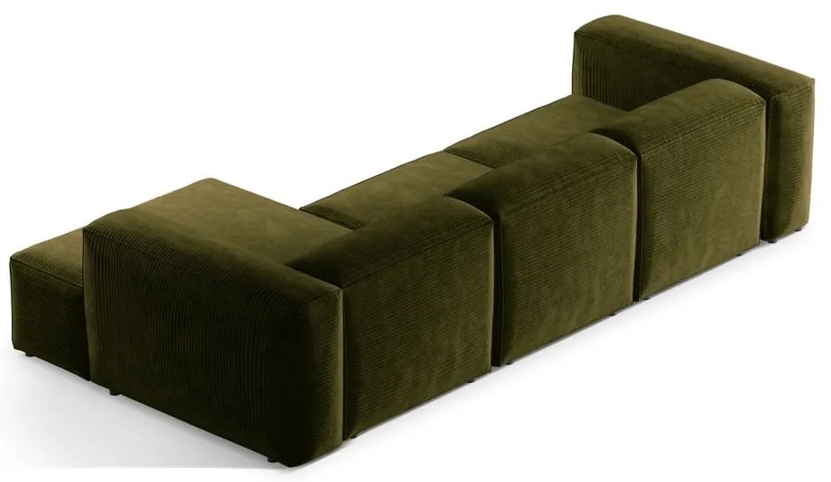 Colțar verde cu tapițerie din catifea reiată (cu colț pe partea dreaptă/cu șezlong) Bergamo – Cosmopolitan Design