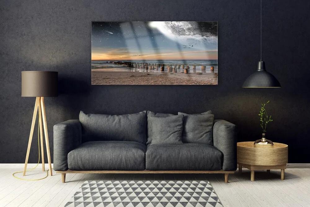 Tablou pe sticla Ocean Beach Peisaj Maro Negru Albastru