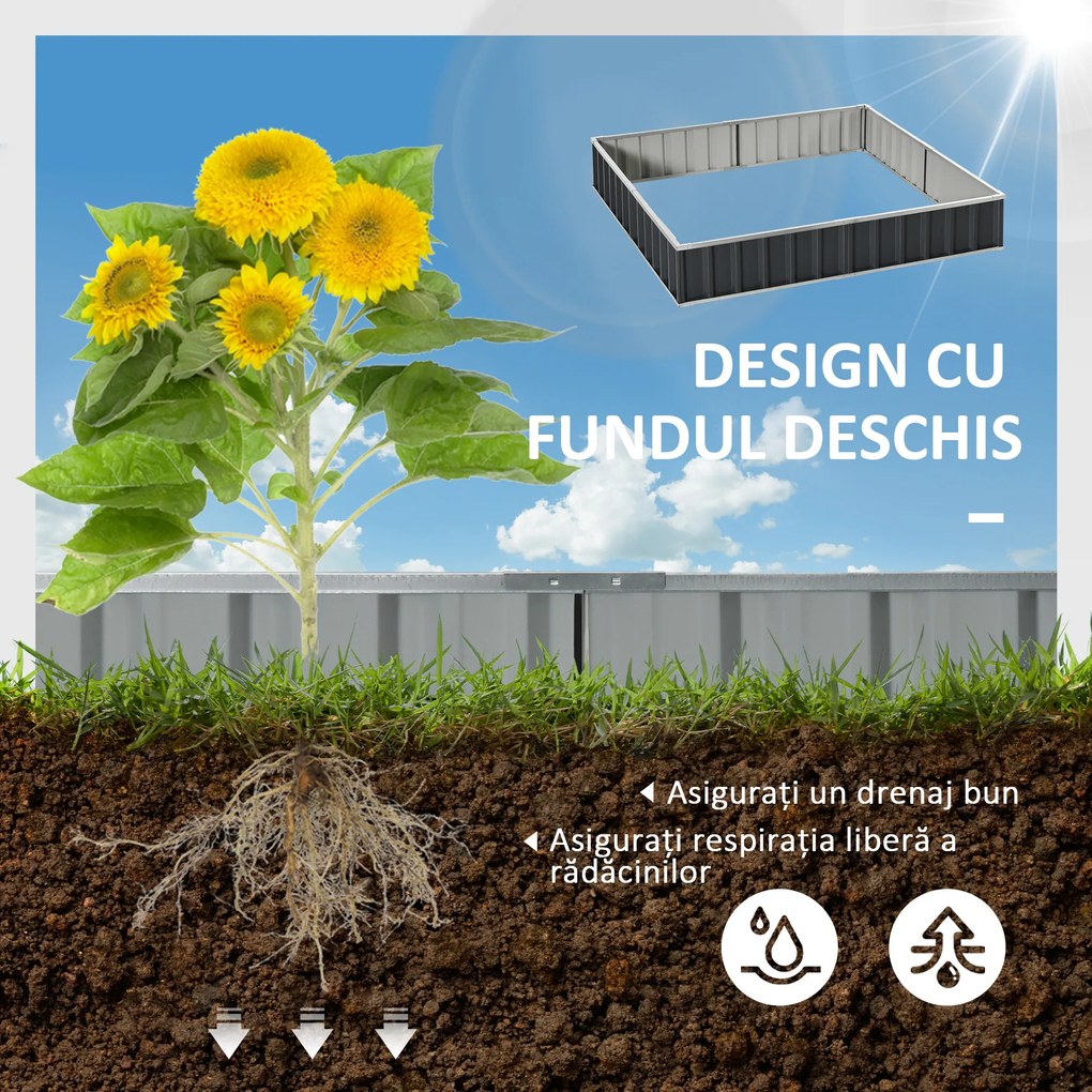 Outsunny Pat Modular Suprainălțat pentru Legume, Structură din Oțel Zincat, Ideal pentru Plante și Ierburi, 258x90x30 cm, Gri Inchis | Aosom Romania