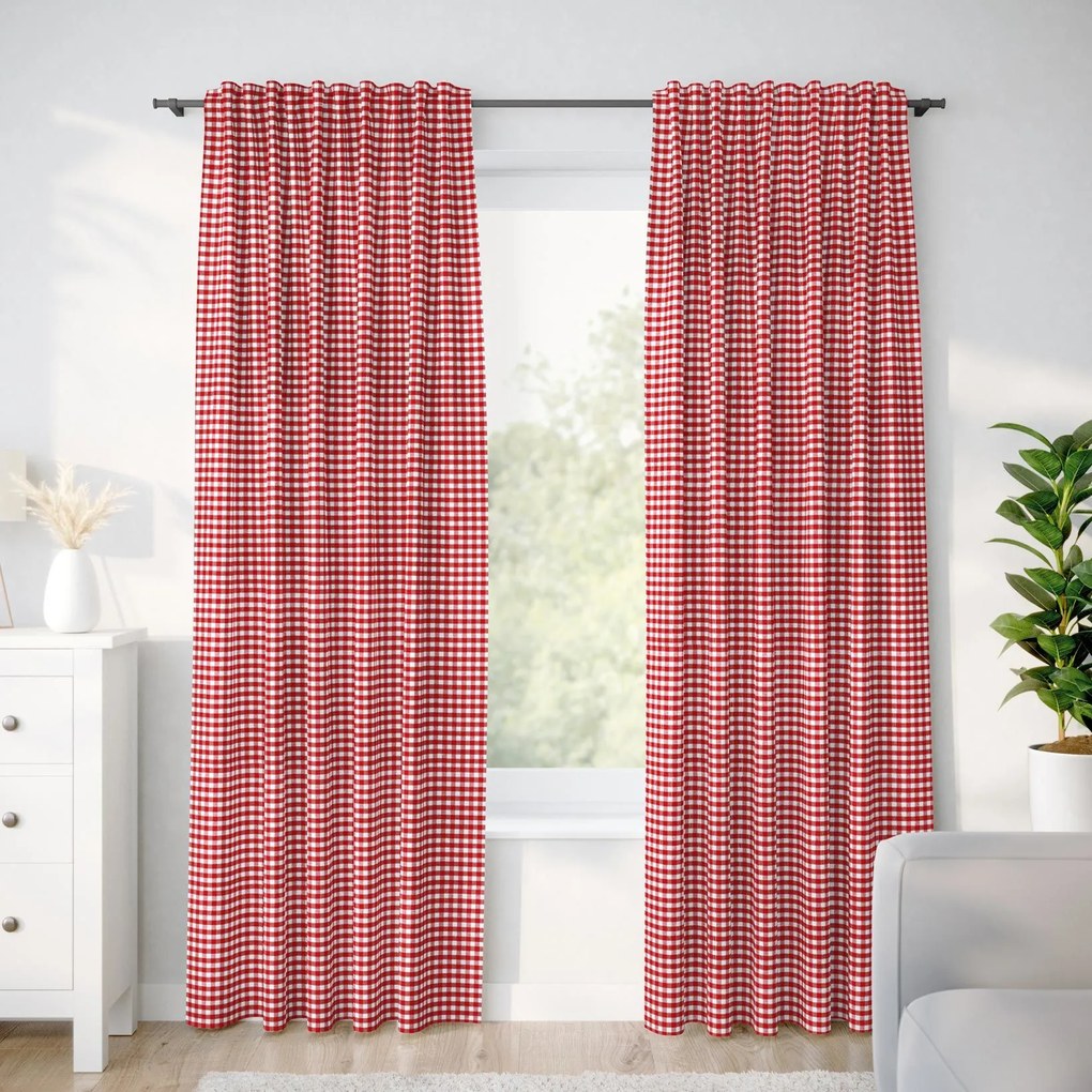 Goldea draperie 100% bumbac kanafas - carouri mici roșii-albe 160x145 cm