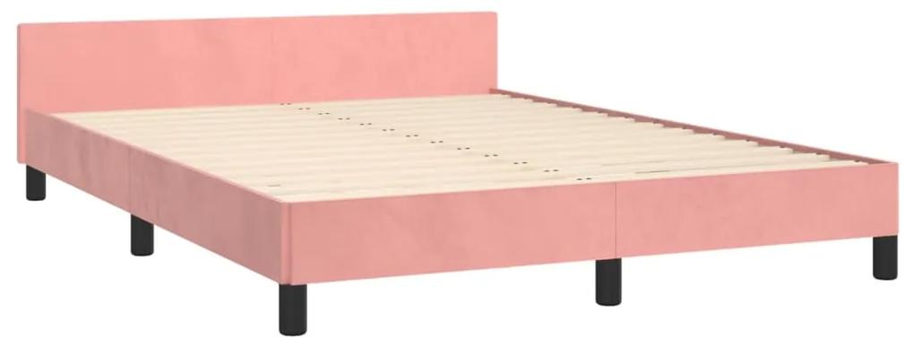 Cadru de pat cu tablie, roz, 140x200 cm, catifea Roz, 140 x 200 cm, Benzi orizontale
