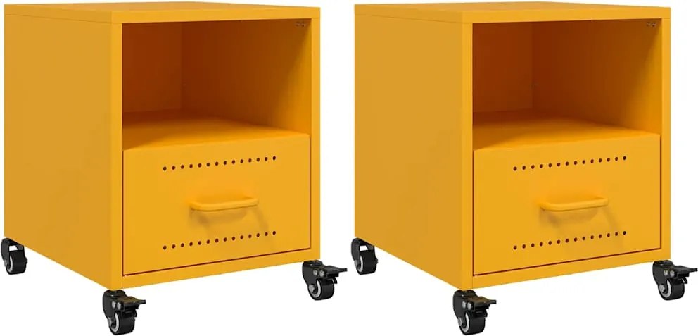 vidaXL Noptiere, 2 buc., galben muștar, 36x39x43,5 cm, oțel