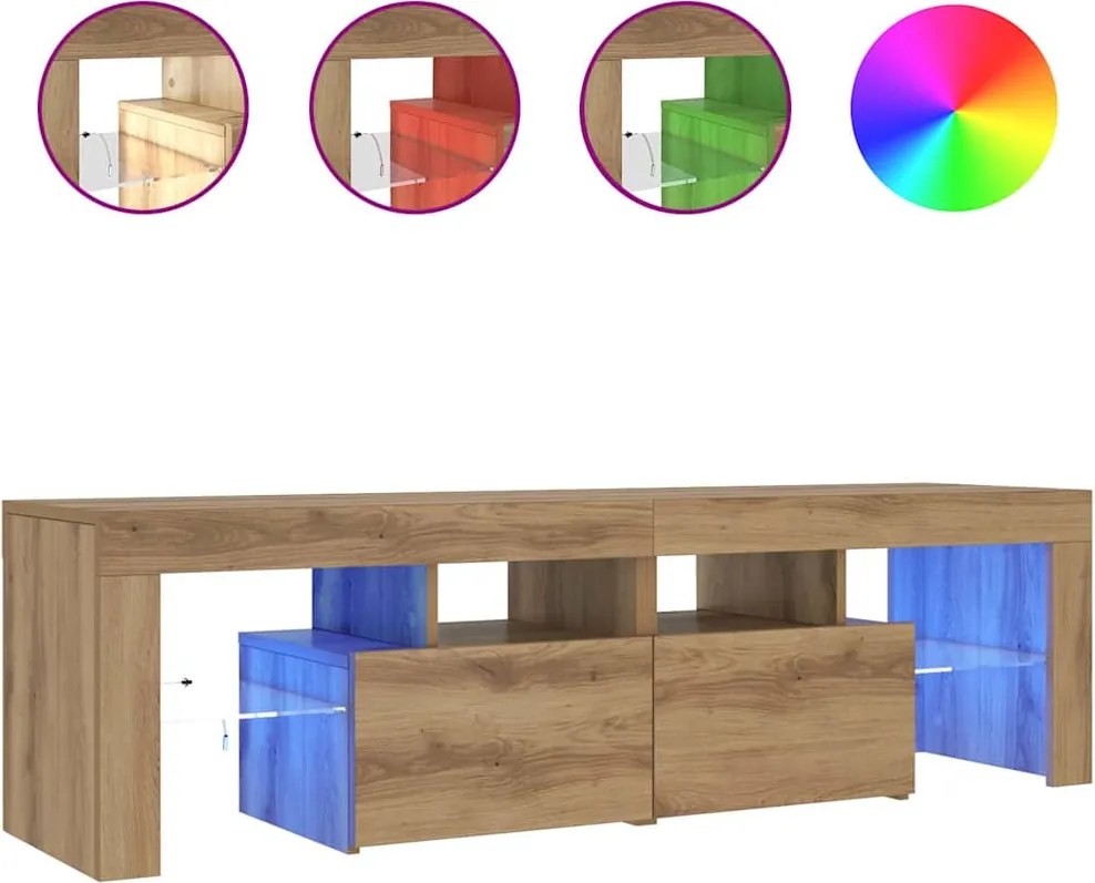 vidaXL Dulap TV cu LED stejar artizanal 140x36,5x40 cm lemn prelucrat
