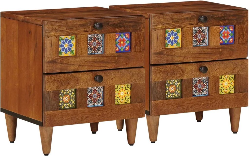 vidaXL Dulap de noapte 2 pcs Maro 40 x 33 x 46 cm Lemn de mango solid