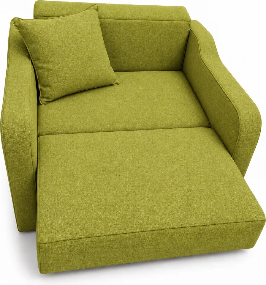 Fotoliu SAMY extensibil, cu lada de depozitare, stofa verde, cadru metalic, 103x100x92 Stofa, Verde