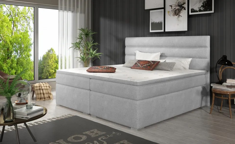 Pat tapitat, boxspring, cu spatiu pentru depozitare, 140x200 cm, Softy 142, Eltap (Culoare: Gri / Matt Velvet 85)