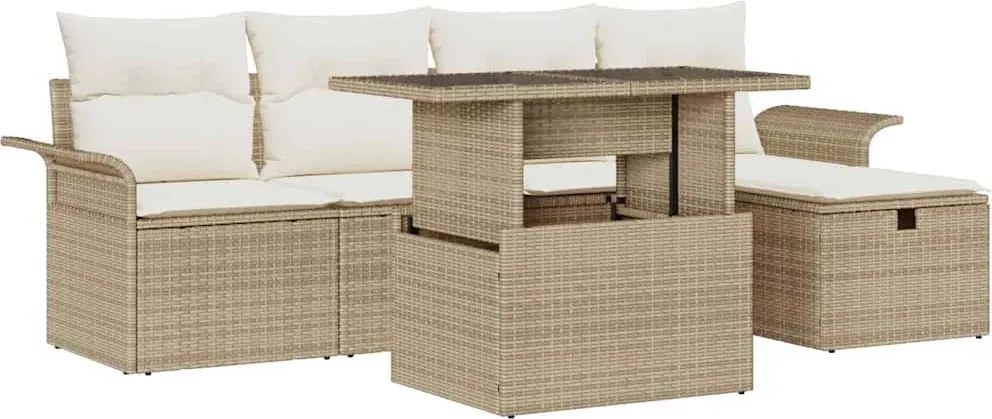vidaXL Set de canapele pentru grădină cu pernă 6 pcs Bej Rattan poli