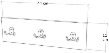 Cuier perete cu 3 agatatoare, alb, 44x11 cm