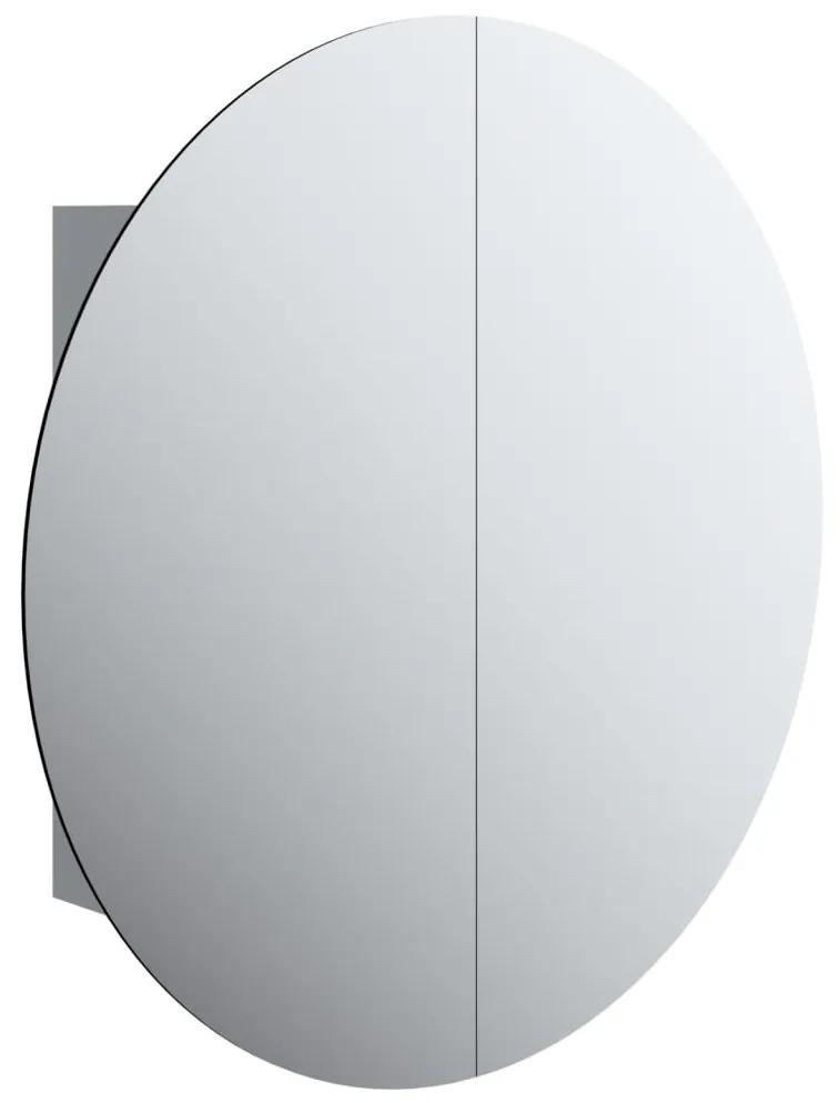 Dulap de baie cu oglinda rotunda si LED, gri, 54x54x17,5 cm Gri, 54 x 54 x 17.5 cm