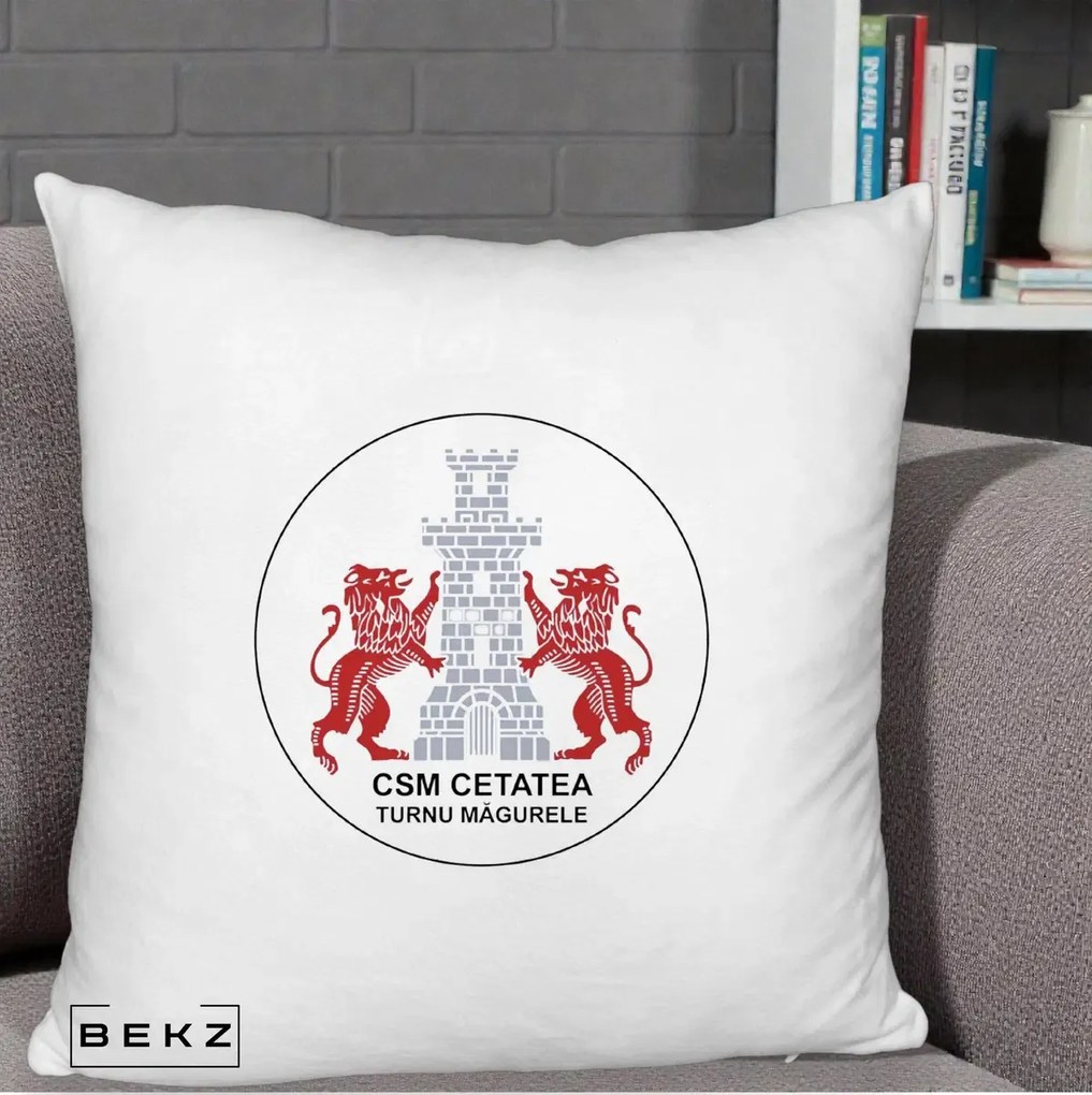 Perna Personalizata CSM Cetatea Turnu Magurele Fotbal, 40x40 cm, Alb Pufos, Husa Detasabila, Perna Inclusa, BEKZ®