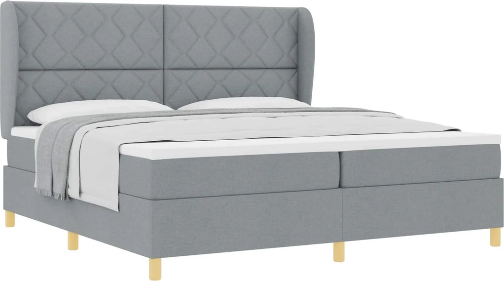 vidaXL Pat cu arcuri cu saltea Gri deschis 200 x 200 cm țesătură