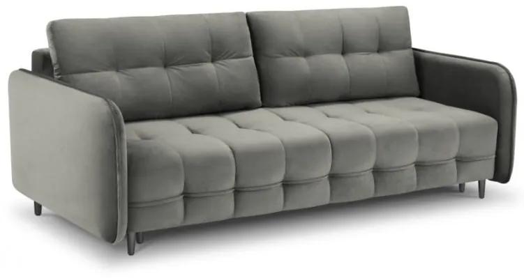 Canapea extensibila Scaleta cu 3 locuri, tapiterie din catifea si picioare din metal negru, gri deschis