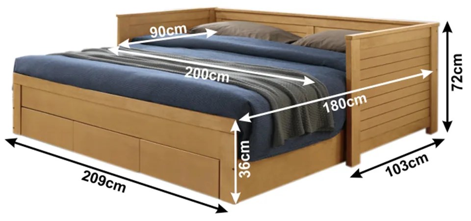 Pat extensibil de o persoană 90 cm Greta (cu somiere). 1001753