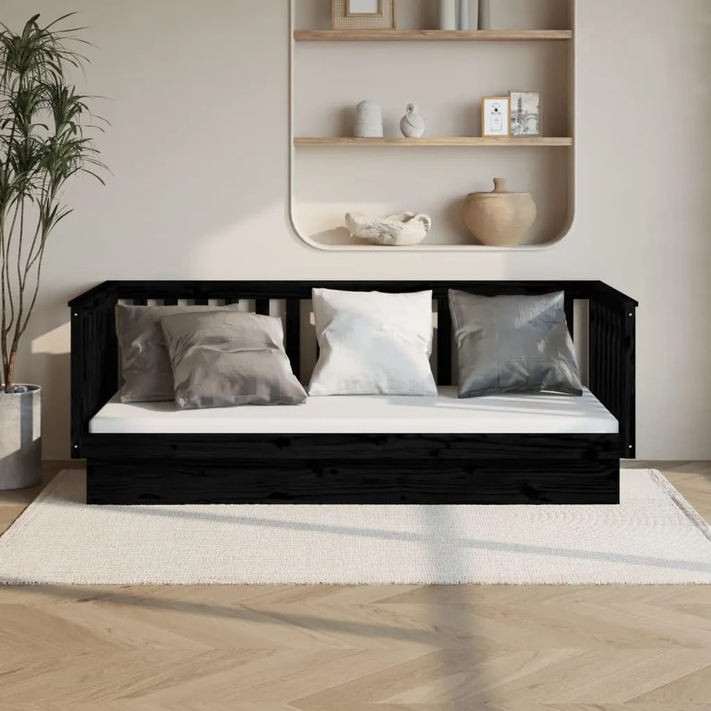 821568 vidaXL Pat de zi, negru, 90x200 cm, lemn masiv de pin