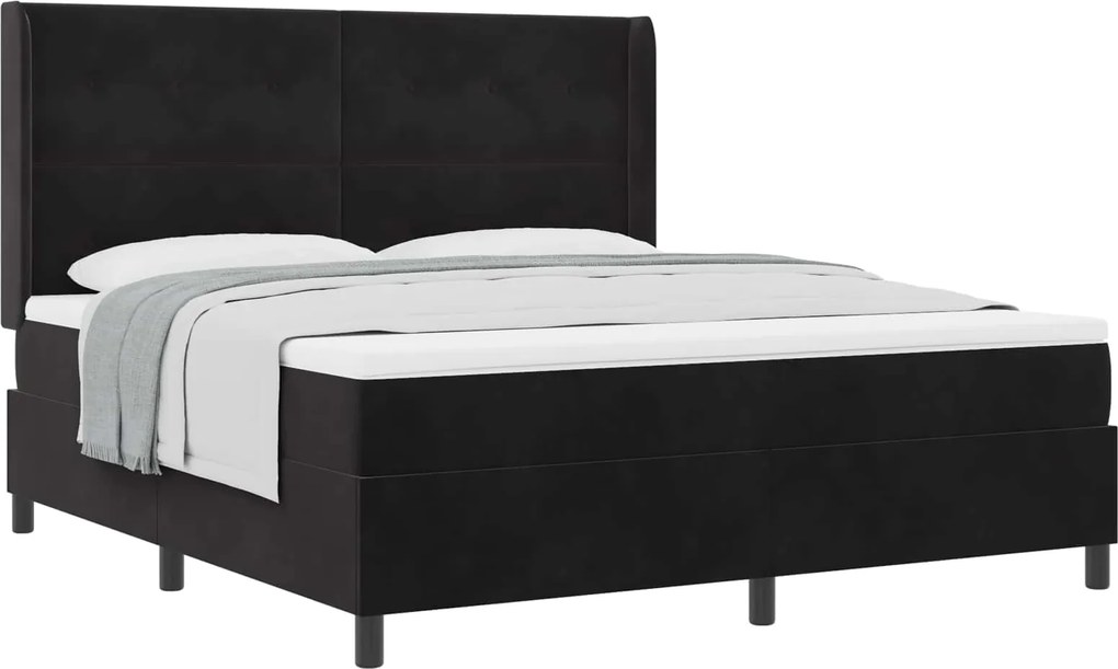 vidaXL Pat cu arcuri cu saltea cu headboard Negru 180 x 200 cm Catifea