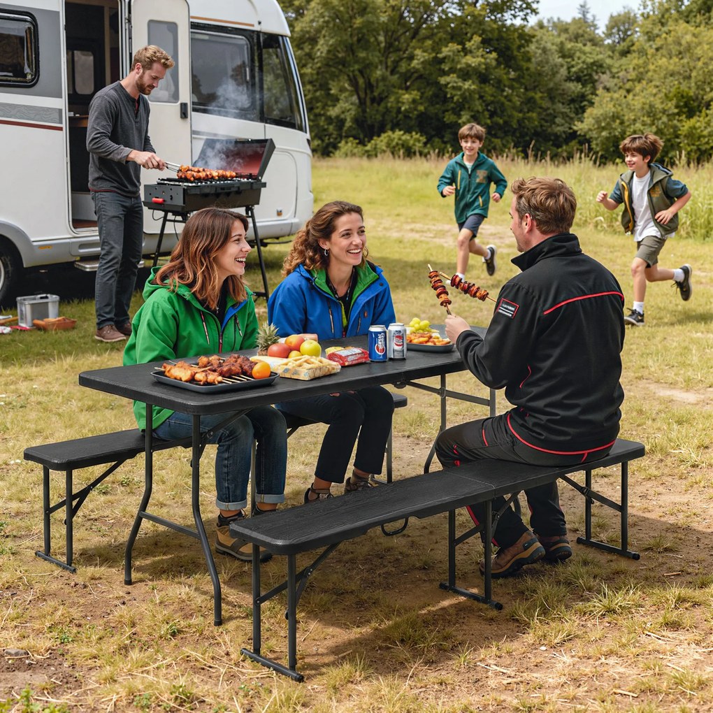 Outsunny Set masă pliantă și bănci de picnic 180 cm cu mânere de transport, negru | Aosom Romania