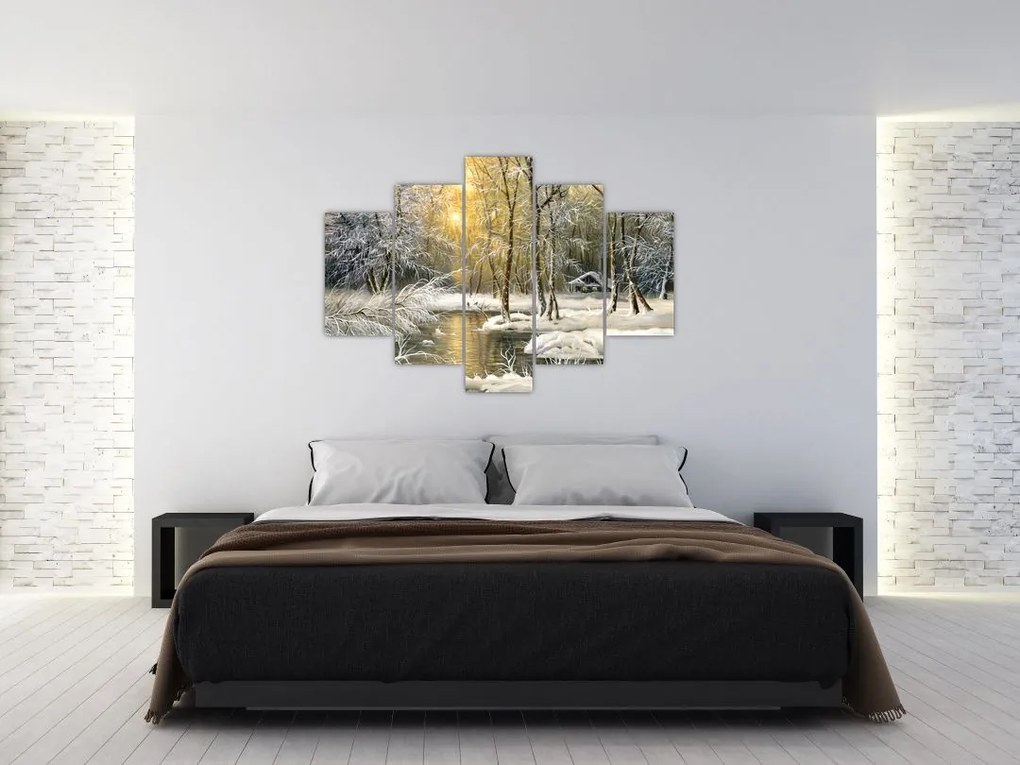 Tablou - Cabană în pădure, pictură în uei (150x105 cm)