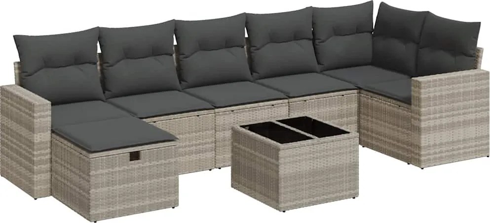 vidaXL Set mobilier de grădină cu perne, 8 piese gri deschis poliratan