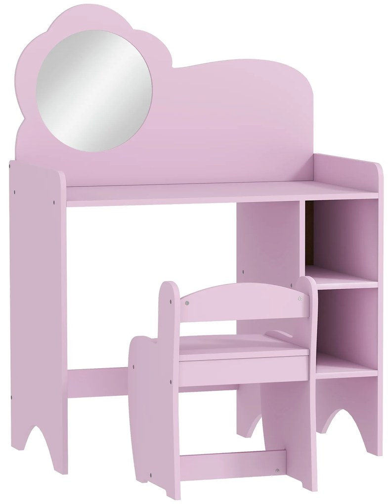 AIYAPLAY Masă de toaletă pentru copii cu scaun și oglindă în formă de floare cu rafturi deschise pentru băieți și fete 3-8 ani Mov | Aosom Romania