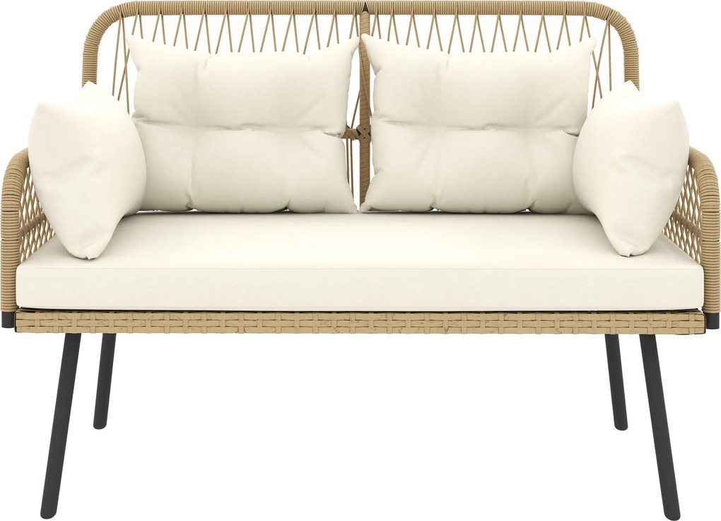 Outsunny Canapea de grădină cu perne Canapea 2 locuri Outdoor Balcon Canapea din ratan Polyrattan 115 x 61 x 82 cm Lemn natural | Aosom Romania
