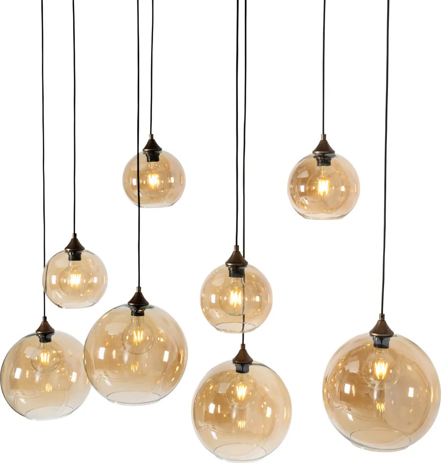 Lampă suspendată inteligentă bronz închis cu sticlă ambră ovală 8 lumini incl. 8 Wifi G95 - Sandra