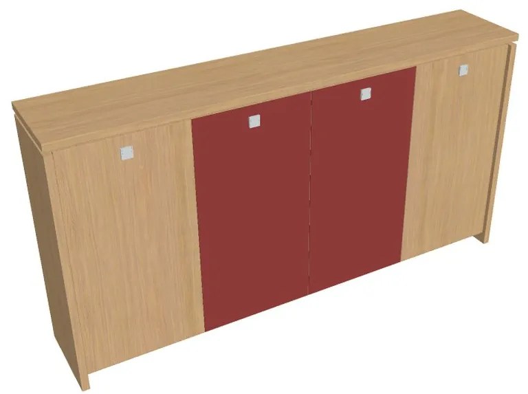 Dulap mediu pentru haine Verno 248 x 46 x 130 cm, uși combinate, stejar deschis / roșu
