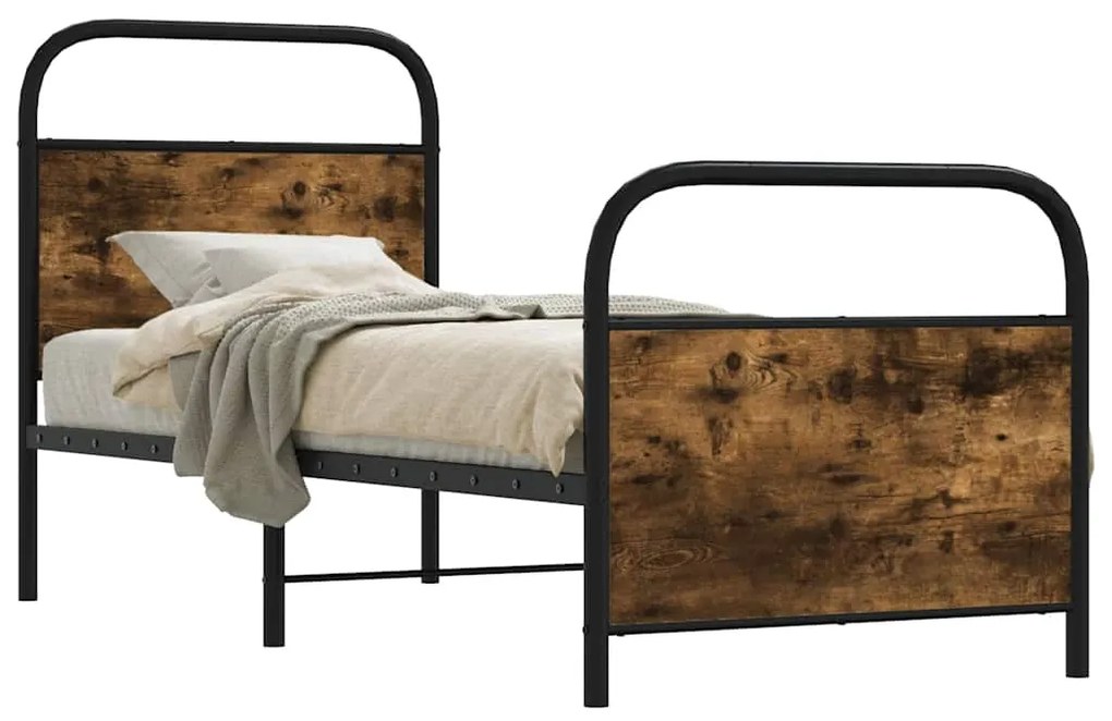 vidaXL Cadru de pat fără saltea 75x190cm stejar afumat lemn prelucrat