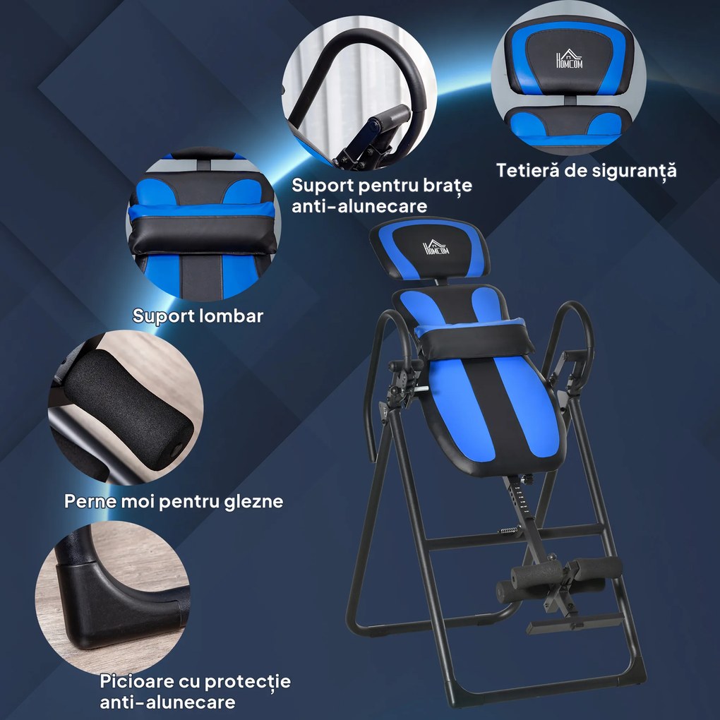 HOMCOM Bancă de Inversie Pliabilă cu Roți și Reglare de la 140-203cm Negru | Aosom Romania