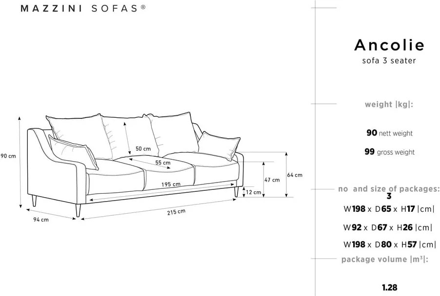 Canapea extensibilă cu spațiu pentru depozitare Mazzini Sofas Ancolie, turcoaz, 215 cm
