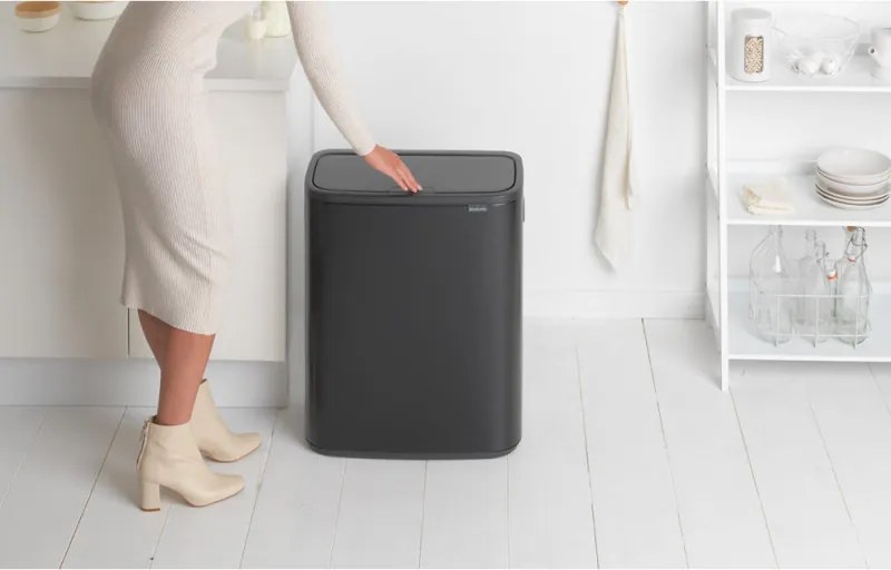 Cos de gunoi Brabantia Bo Touch 1001274, 60 L, Deschidere lina, silentioasa si larga, Rezistent la amprente, Negru mat