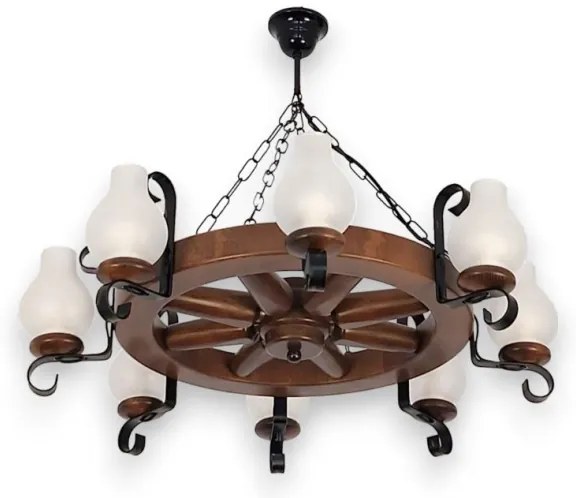 Brilagi - Lustru suspendat pe lanț ROATA, 8 x E14, 40 W, 230 V, diam. 70 cm, fag/nuc