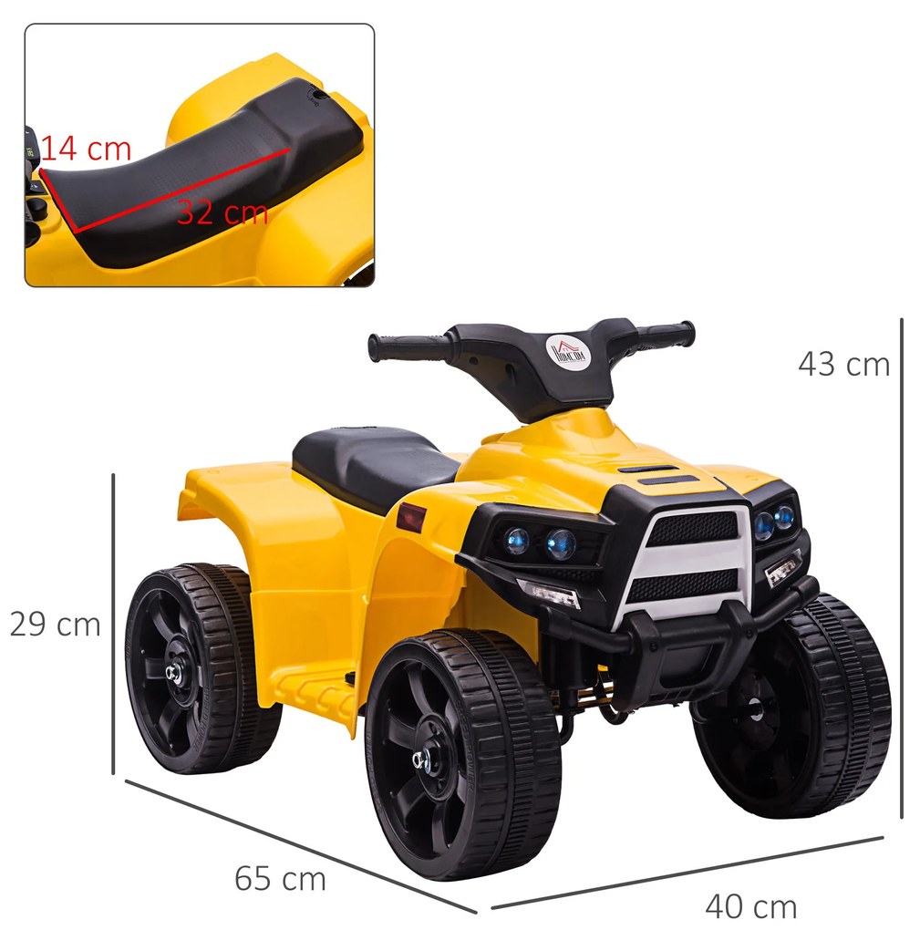 ATV electric pentru copii cu lumini si claxon 6V, 3 km/h, 18-36 luni, Negru/Galben HOMCOM | Aosom Romania