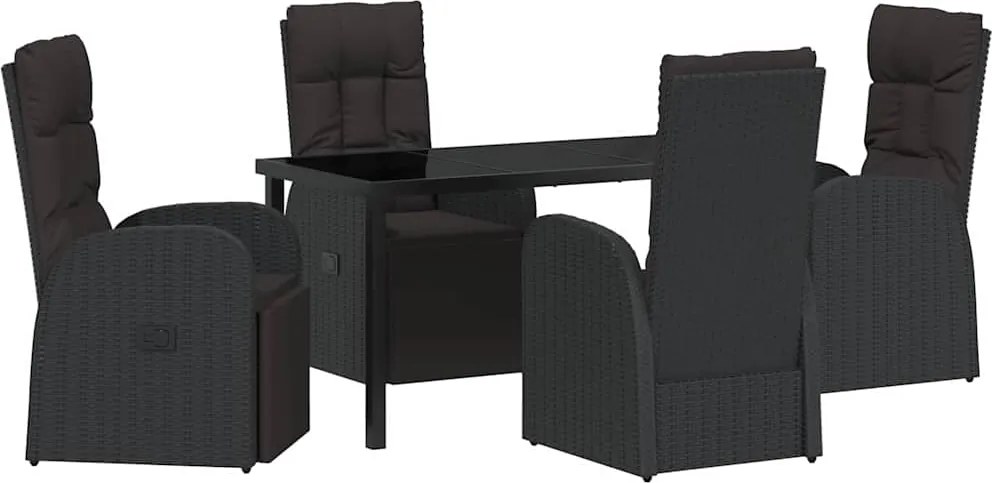 vidaXL Set de masă pentru grădină cu pernă 5 pcs Negru poliratan