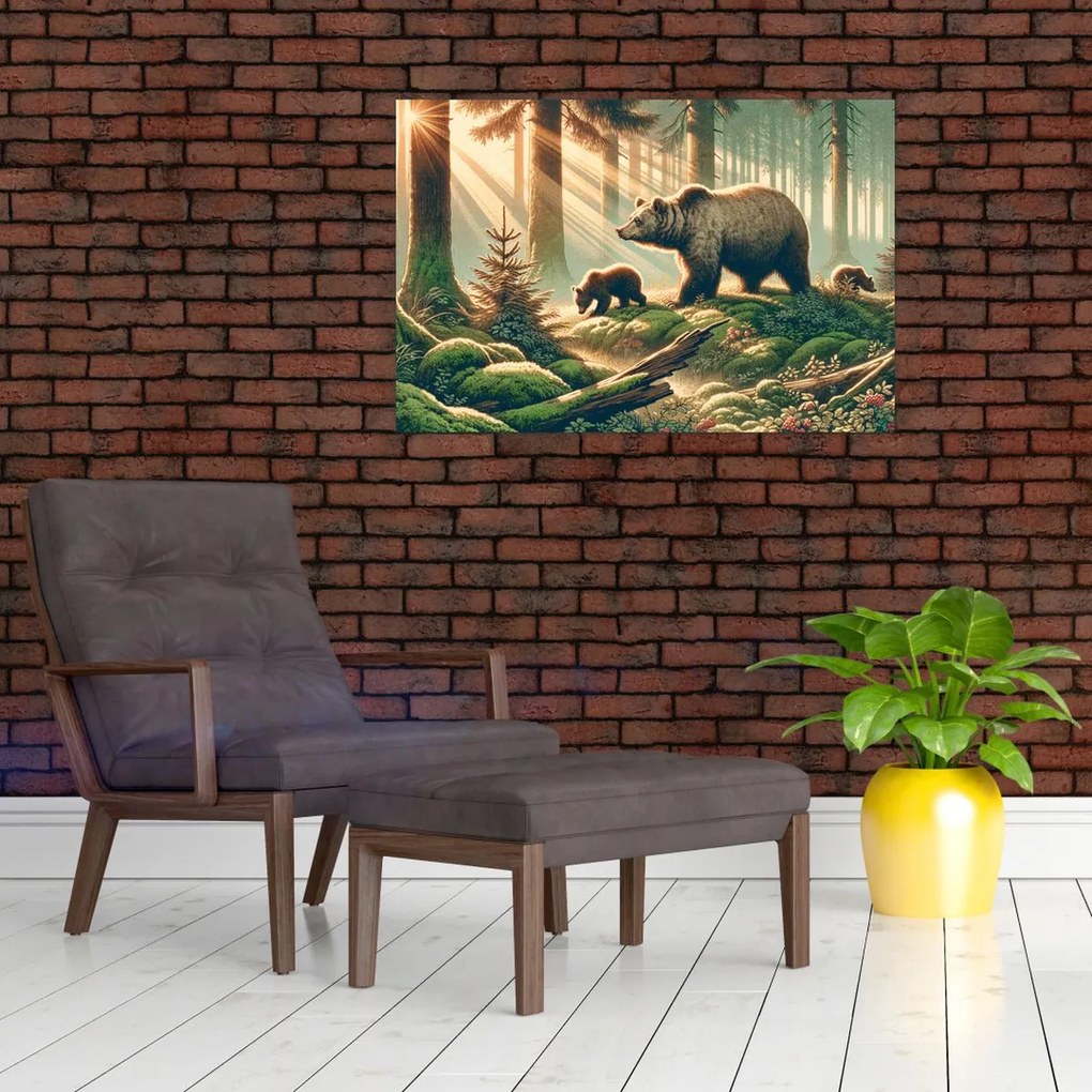 Tablou - Urși în pădure (90x60 cm)