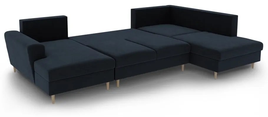 Colțar albastru închis extensibil, cu spațiu de depozitare cu tapițerie din catifea (cu colț pe partea dreaptă-în formă de "U") Kyoto – Cosmopolitan Design