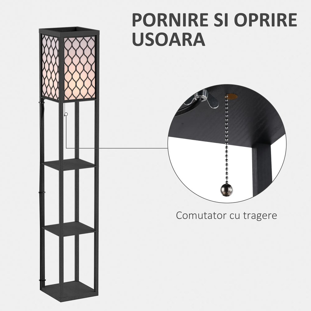 Lampa moderna HOMCOM cu rafturi, lampa de sol neagra | Aosom Romania