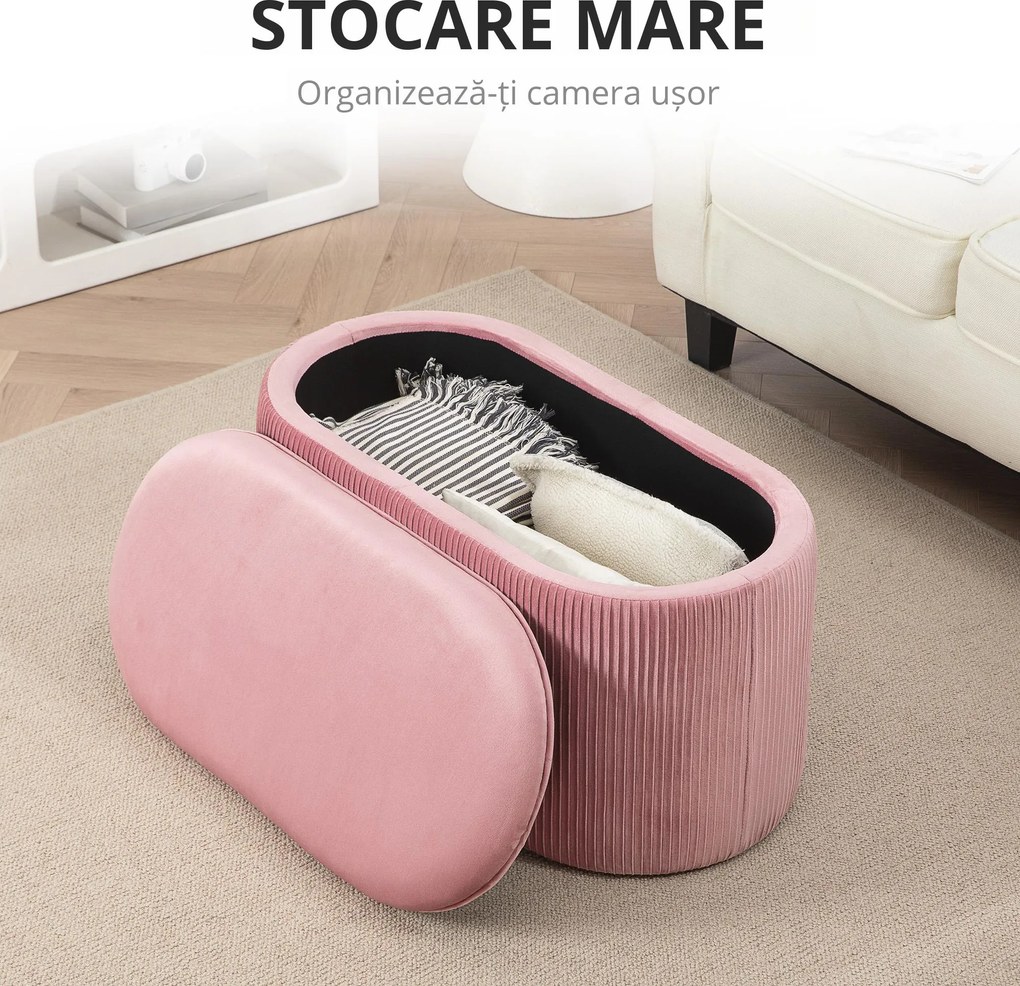 HOMCOM Taburet Roz cu Depozitare, Catifea, pentru Dormitor și Hol, Spațiu Generos, Confortabil | Aosom Romania