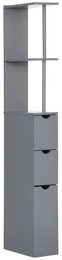 HOMCOM Coloană de Baie Modernă Mueble Auxiliar de Baño cu 2 Rafturi 2 Sertare și 1 Ușă Antivoltaică 15x33x136,5 cm Gri | Aosom Romania