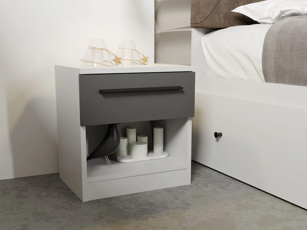 Set noptiere Levi cu sertare Alb/Antracit