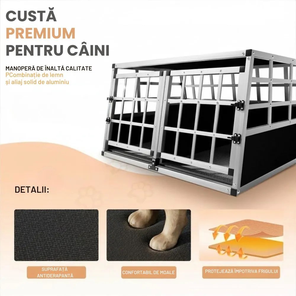 Cușcă de transport pentru câini BRUNO, 89x70x51cm, argintiu/negru Cadoca