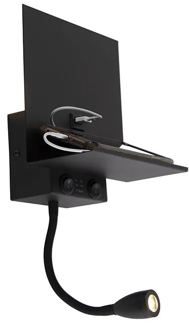 Lampă de perete modernă neagră cu USB și braț flexibil - Flero